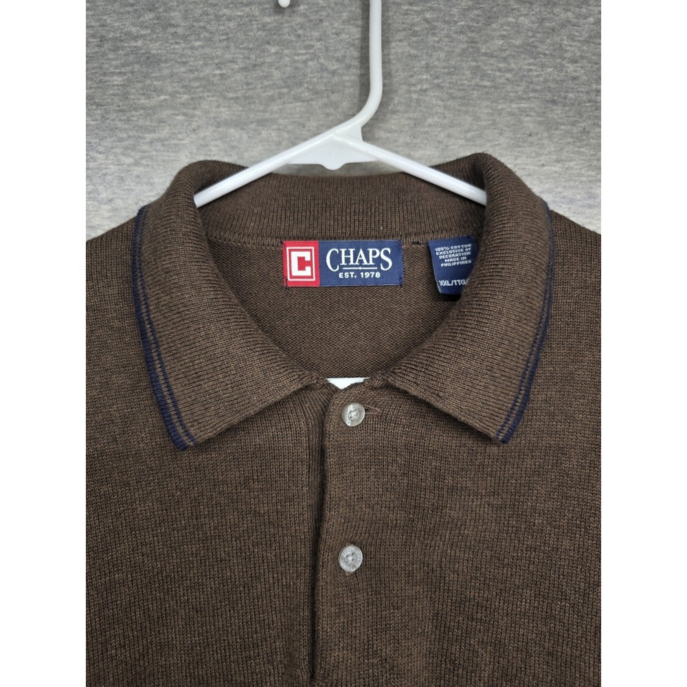 Vintage Chaps Est. 1978 Men's Knit Polo Sweater Long Sleeve Brown XXL Cotton 90s